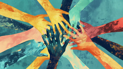 An illustration depicting diverse hands joining together in unity, symbolizing solidarity in the struggle for equality, illustration on the theme of the struggle for equality