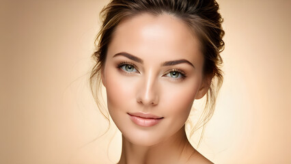 Young beautiful women Face skincare focus on face, light gradient background