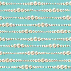 Realistic pearls over turquoise background. Vector seamless pattern