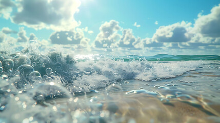 beautiful nature of beach, blue and dark sea or ocean,waves art with texture background