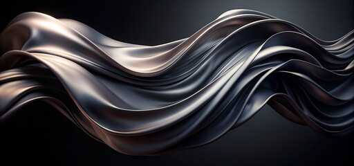 Abstract black silk texture flowing on black background banner.3d. Flying Silk fabric wave gradient template