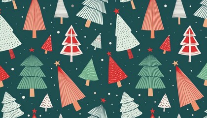Festive pattern with Christmas trees and snowflakes for holidays