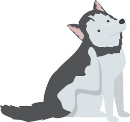 Minimalist illustration of a husky dog sitting and looking up, isolated on a white background