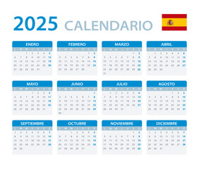 2025 Calendar - vector template graphic illustration - Spanish Version