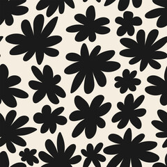 Seamless pattern with abstract black flowers. Floral vector flat background