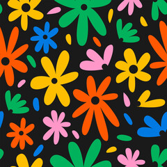 Seamless pattern with abstract colorful flowers. Floral vector flat background. Modern trendy botanical print