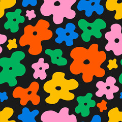 Seamless pattern with abstract colorful flowers. Floral vector flat background. Modern trendy botanical print