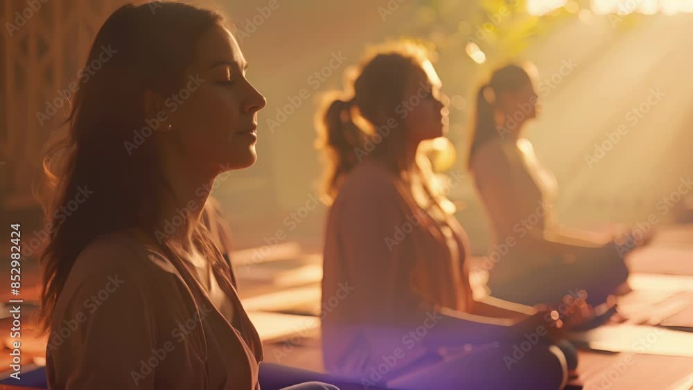 Poster a hazy atmosphere of serene participants meditating while inhaling the calming scents.