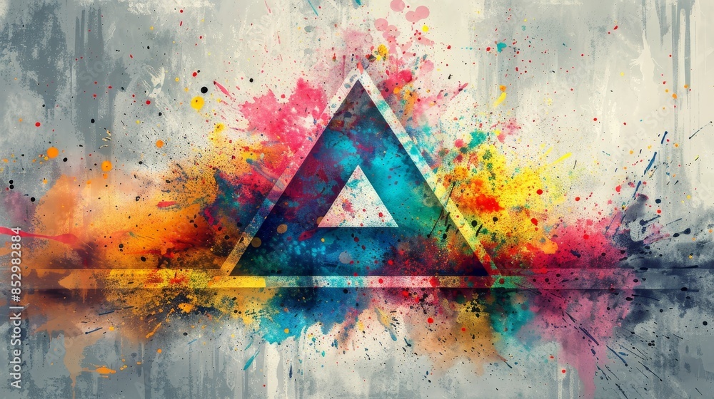 Poster colorful paint splashes arranged in an elegant triangle shape