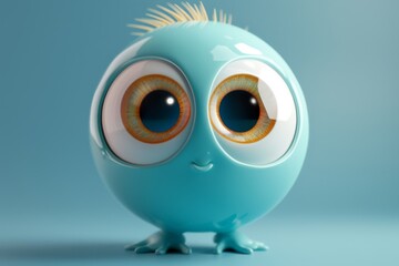 Fototapeta premium Adorable cartoon turquoise character with big eyes and tiny feathers