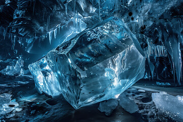 Large block of ice in a cave