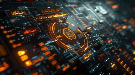 Obraz premium Futuristic Digital Interface with Arabic Text