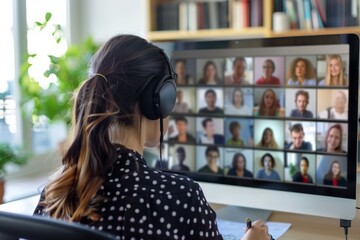 Virtual Meeting: Female Student Learning with Senior Teacher Online
