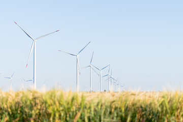 Agricultural field with wind turbines