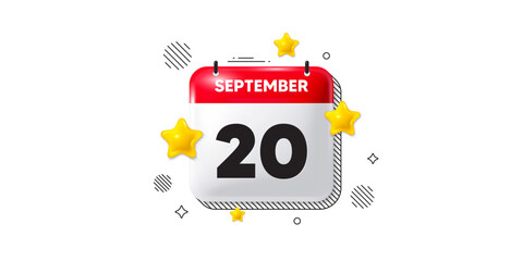 Calendar date of September 3d icon. 20th day of the month icon. Event schedule date. Meeting appointment time. 20th day of September. Calendar month date banner. Day or Monthly page. Vector