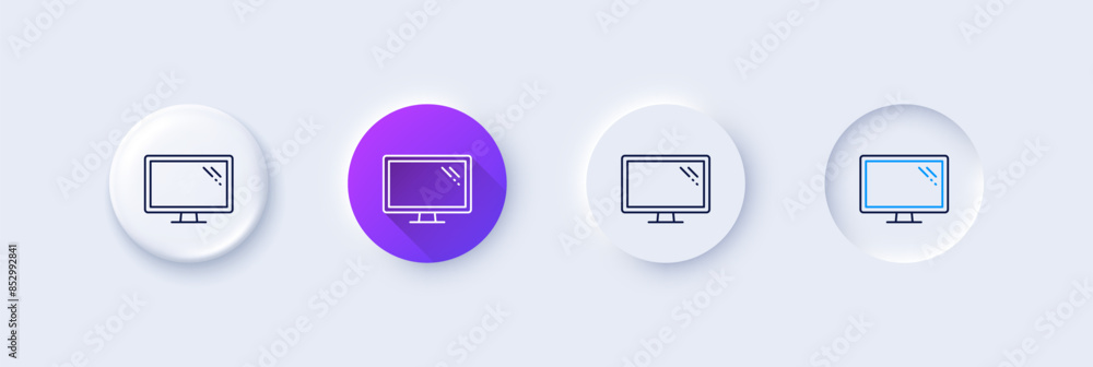 Poster monitor line icon. neumorphic, purple gradient, 3d pin buttons. computer component device sign. scre