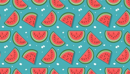 Watermelon slices on pastel blue background, seamless illustration