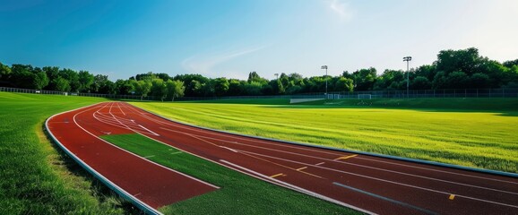 A Running Track Surrounds A Soccer Field, Enhancing The Expansive Green Landscape
