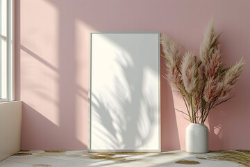 Elegant empty poster mockup levitating on a solid background, suitable for social media graphics