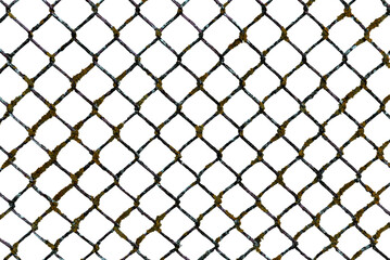 Naklejka premium The texture of the metal mesh on a white background. Torn steel, metal mesh with holes