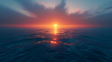 Obraz premium Sunrise amidst the ocean, wallpaper, the first light of the day passes through the beautiful waters.