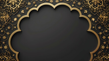 Golden Ornamental Frame on Black Background Illustration