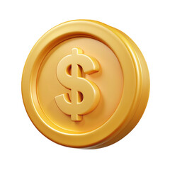 3d rendered isolated illustration of a gold coin with a dollar sign on a white background. concept - business, money, investments, winnings, investments