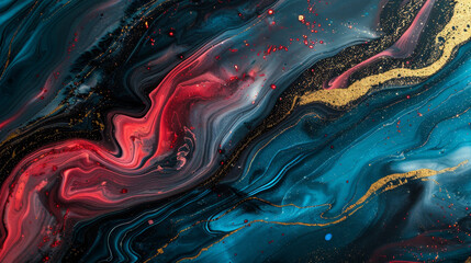 Obraz premium A painting of a wave with gold and red colors