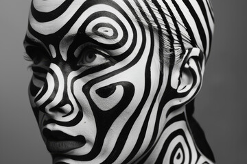 A woman with a zebra print face paint
