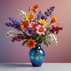 Colorful Bouquet in a Blue Vase