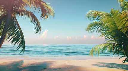 A tropical beach with palm trees and a body of water