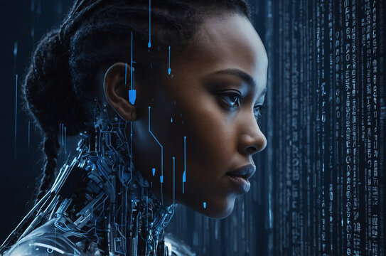 Digital girl in the world wide web matrix style. Cyber security