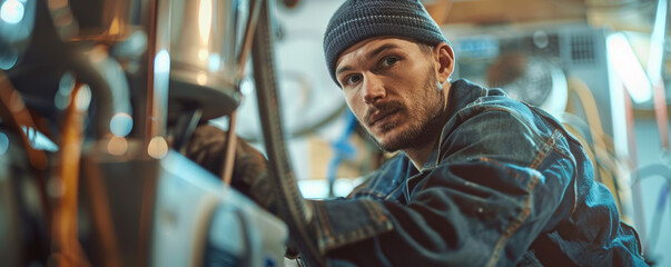 An electrician installing wiring and fixtures in a residential home.
