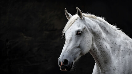black and white beautiful fast horse,wild animal of speed running horse