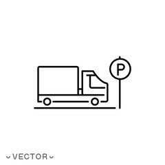 truck parking icon, road sign, zone for car, thin line symbol isolated on white background, editable stroke eps 10 vector illustration