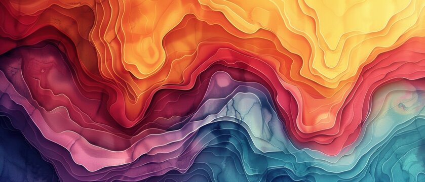 A flowing watercolor pattern with fluid lines and harmonious color transitions
