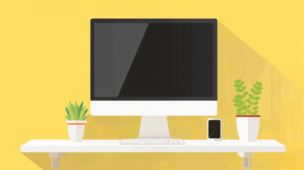 Computer Desk with Plants and Smartphone.