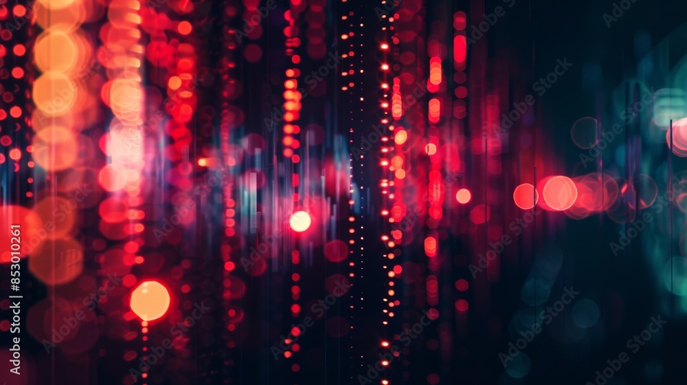 Poster binary bokeh lights, front view, abstract tech visualization, advanced tone, complementary color