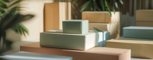 Close-up of eco-friendly packaging, front view, sustainable materials, advanced tone 