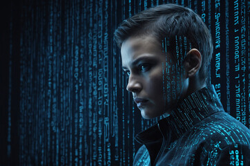 Digital men in the world wide web matrix style. Cyber security