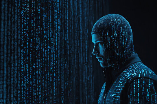 Digital men in the world wide web matrix style. Cyber security