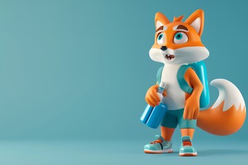 Obraz premium A cartoon fox is holding a bottle of medicine and a cup