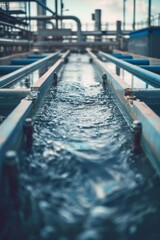 Obraz premium Close-up of factory water recycling system, front view, environmental conservation, digital tone 
