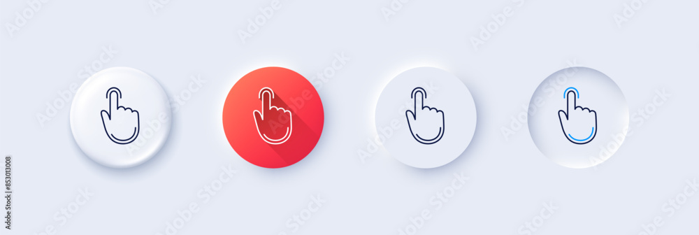 Poster hand click line icon. neumorphic, red gradient, 3d pin buttons. finger touch sign. cursor pointer sy