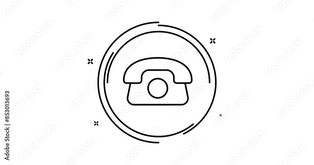 Poster landline phone 2d animated outline icon. landline phone rotation appearance 4k motion design animati