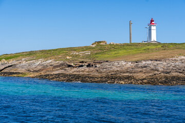 Leuchtturm auf der Insel Penfret, Teil der Îles de Glénan, Bretagne