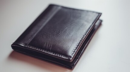 Obraz premium Black Leather Wallet on White Surface