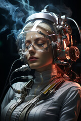 Futuristic facial skincare procedures concept.