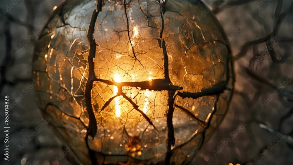 Poster illuminating cracks closeup of a partially lit light bulb revealing small cracks and imperfections i