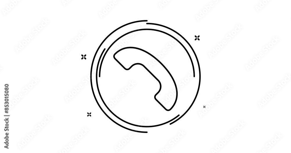 Poster phone handset 2d animated outline icon. phone handset rotation appearance 4k motion design animation